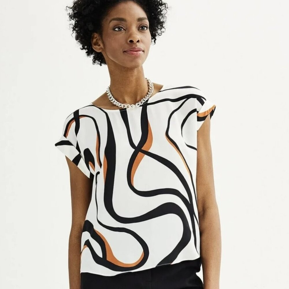 Women Nine West Petite Short Sleeve Silky Blouse Top Size P/S